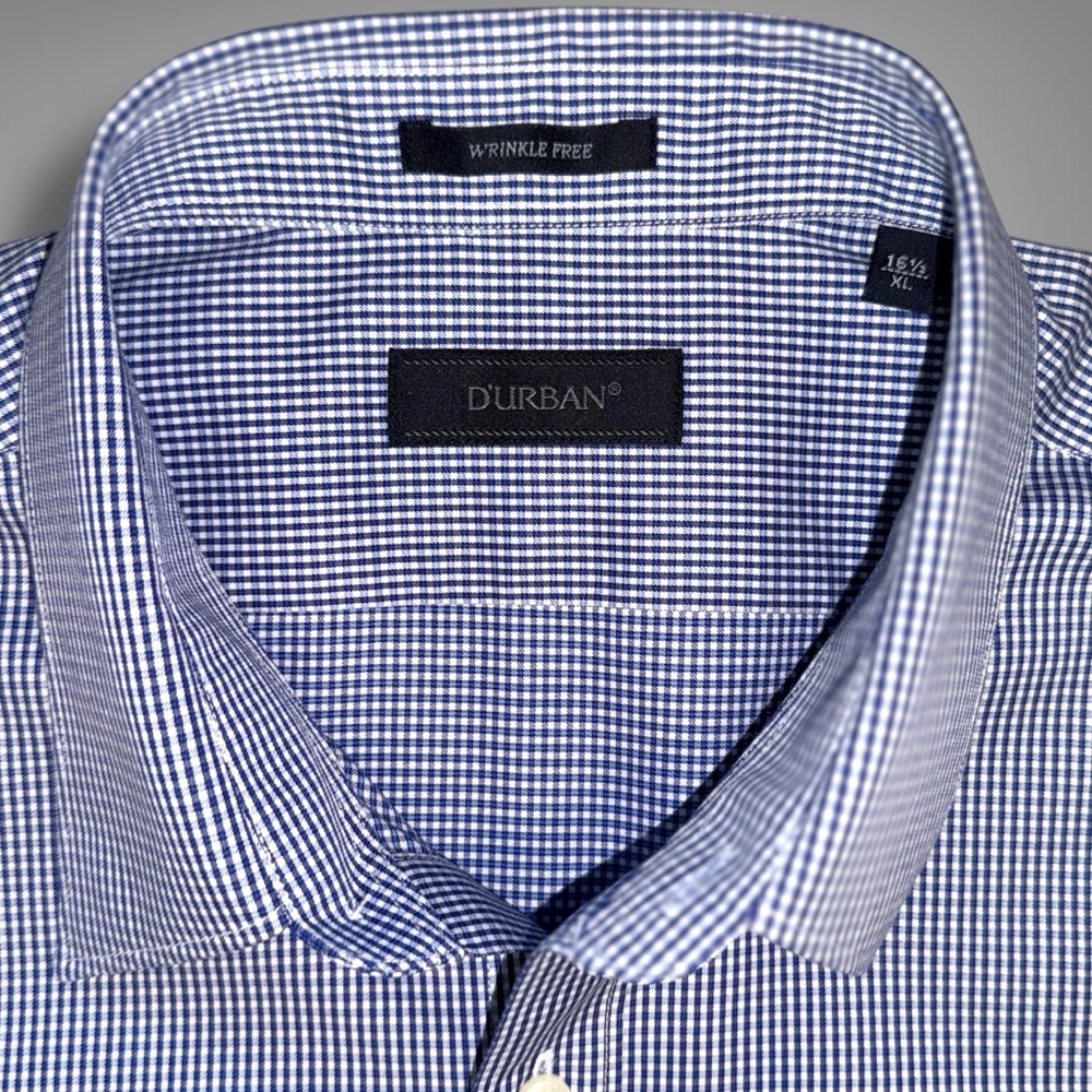 Durban Wrinkle-Free Dress Shirt Men’s XL Blue Micro Check Pattern Made in Japan